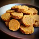 Savory vegan lentil and oat cookies served on a black plate, perfect for healthy dog treats or pet snacks. Made with wholesome ingredients for nutritious and tasty dog-friendly food options.