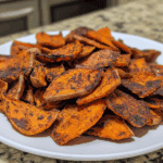 Crispy roasted sweet potato chips seasoned with spices for healthy snack options.