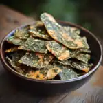 Crispy seaweed snacks with spicy seasoning in a dark bowl, healthy dog treats for training or snacks, Waggy Chef pet-friendly snacks, vegan and natural dog food options, best treats for small and large dogs.