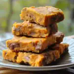 Gooey vegan sweet potato brownies with chocolate chips stacked on a plate, healthy dessert option, gluten-free, plant-based indulgent treat, Waggy Chef.