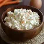 Creamy cottage cheese in wooden bowl, fresh dairy product, healthy snack or ingredient, vegetarian, high-protein, organic, farm-fresh cottage cheese, nutritious, wholesome food, Waggy Chef.