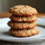 Golden-brown homemade oatmeal cookies stacked on a white plate, perfect for pet treats or snacking, showcasing delicious, chewy, and crunchy textures.