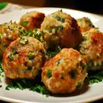 Crispy homemade meatballs with fresh herbs and spices on white plate, delicious Italian-style meatballs served with parsley garnish, perfect for dinner or appetizers, Waggy Chef recipe.